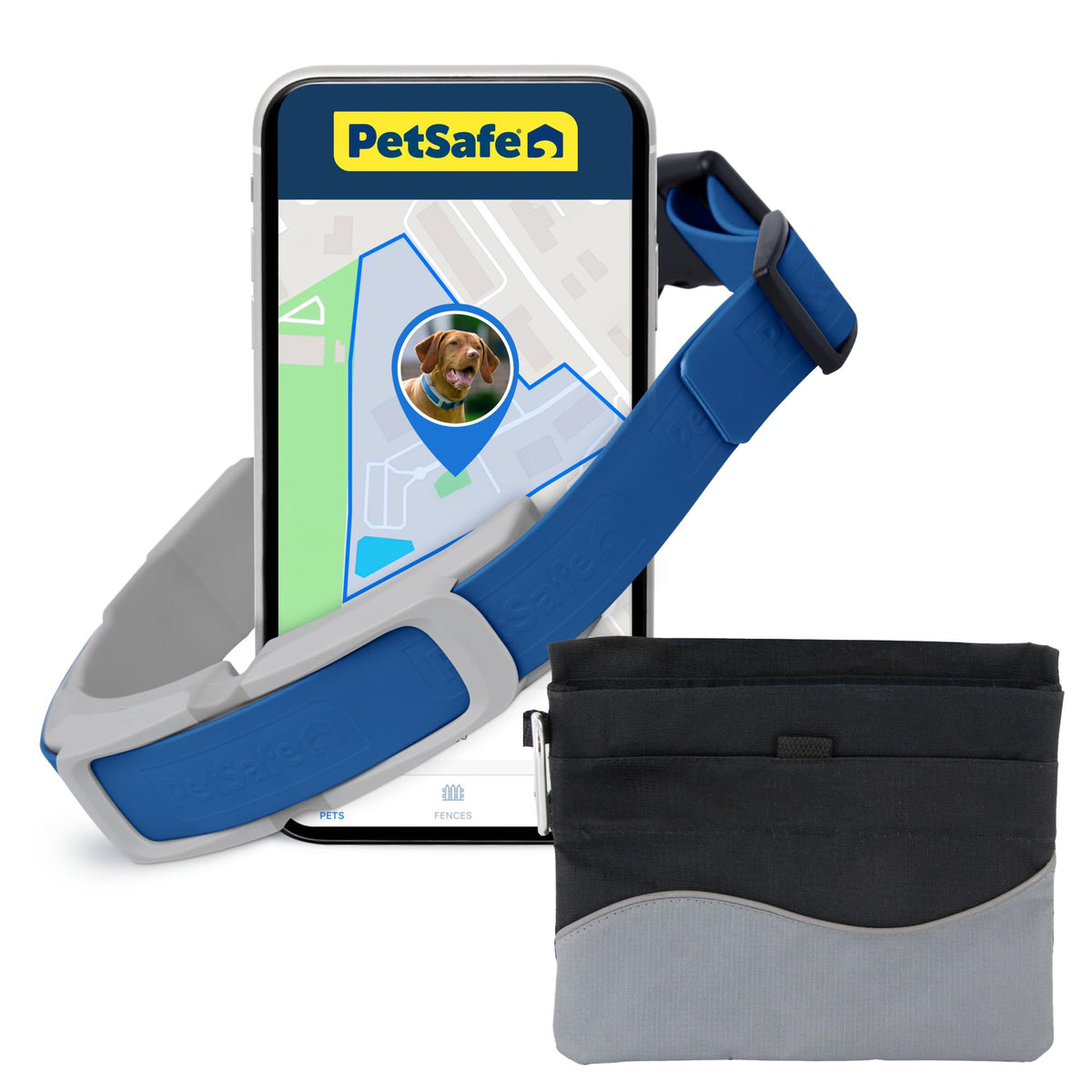 PetSafe Guardian GPS + Tracking Dog Fence Collar – Wireless Dog Fence with Real-Time Tracking – Most Reliable GPS Fence for Yards Over ¾ Acres – Subscription Required – with Black Mini Dog Treat Pouch