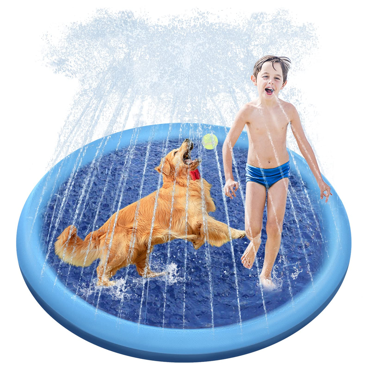 Raxurt Dog Pool 59in/67in Anti-Slip Splash Sprinkler Pad for Dogs 0.55mm Thickened Durable Upgrade Bath Pool Pet Summer Outdoor Water Toys Backyard Fountain Play Mat(150cm) New Version
