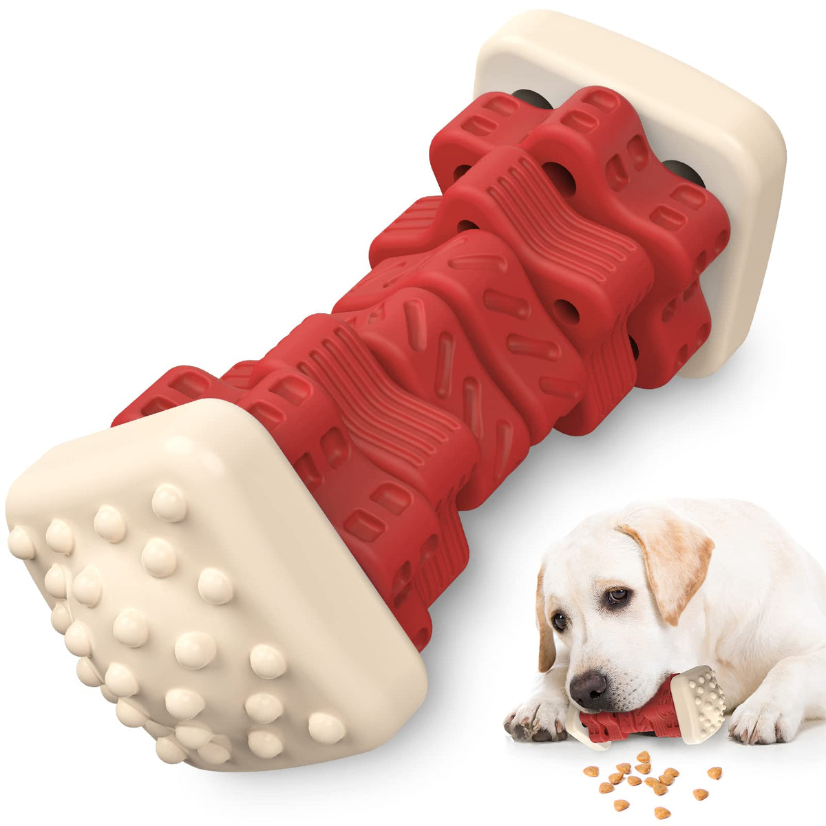 AOZOOM Dog Toys for Aggressive Chewers Tough Durable Dog Chew Toys Dog Puzzle Toys with Beef Flavor Interactive Dog Toys Safe Rubber Indestructible for Large Medium Small Dogs - Red