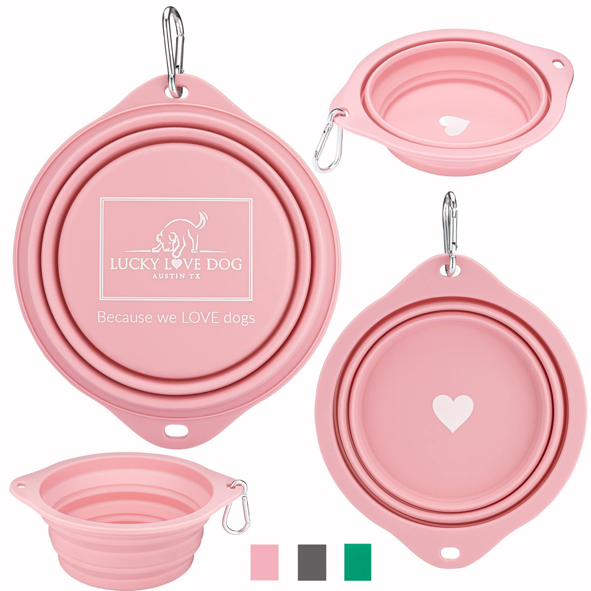 Lucky Love Dog Travel Dog Bowl Collapsible Compact Water Dog Dish Rose
