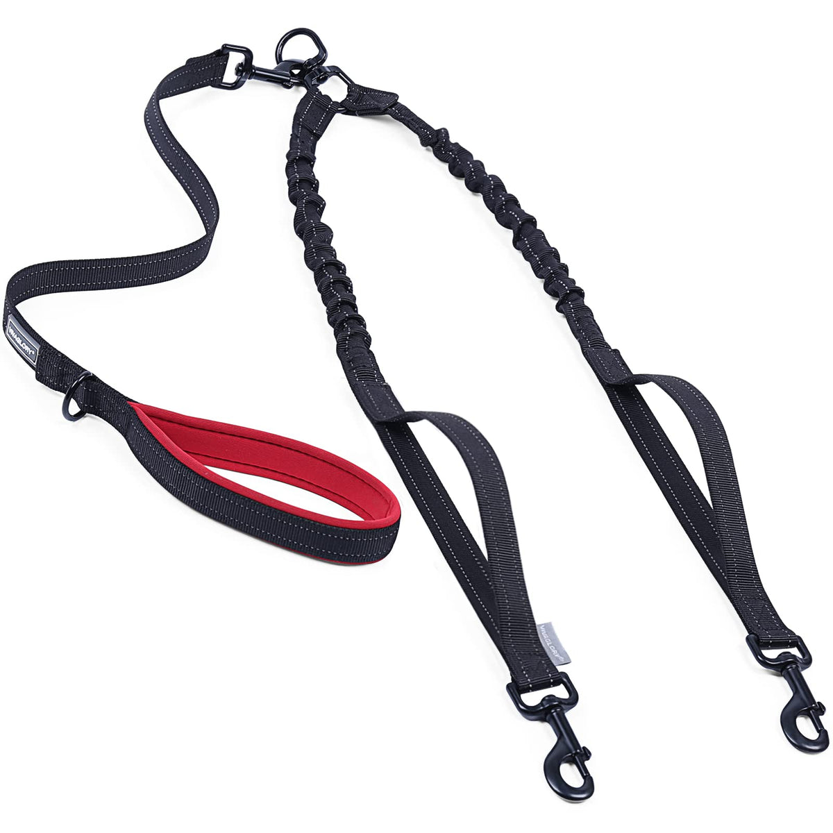 VIVAGLORY Double Dog Leash Two Dog Leash No Pull & Tangle Free Bungee Dog Leash Dual Dog Leash with Traffic Handles Reflective for Medium to Large Dogs for Daily Walking & Training