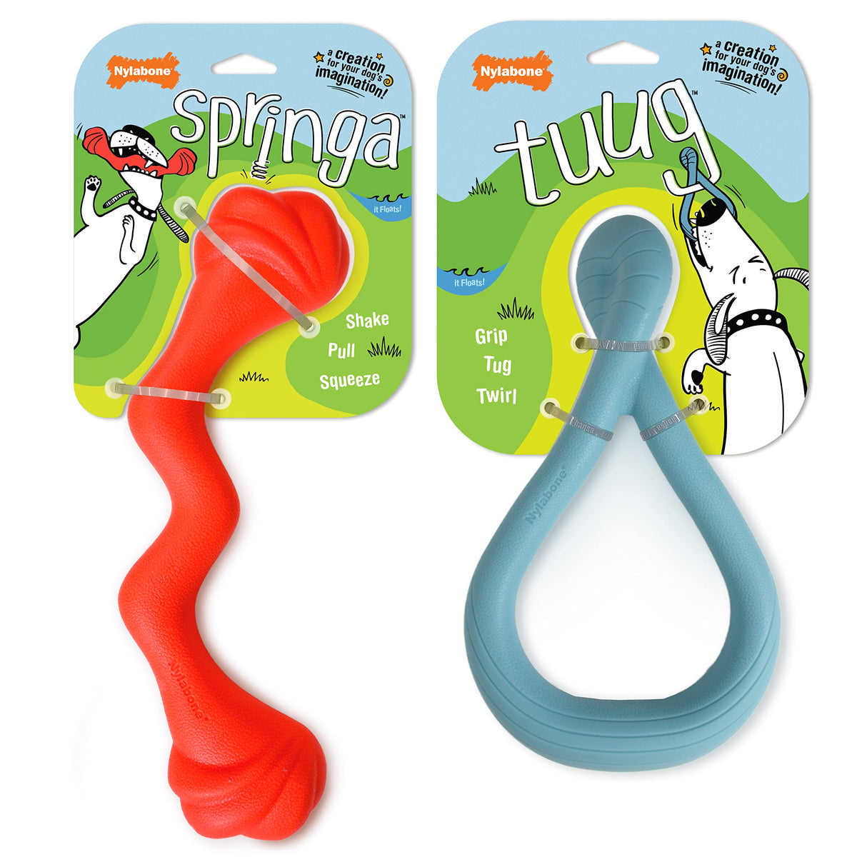 Nylabone Springa and Tuug Interactive Dog Toys Bundle for Dogs – Lightweight Intriguing Dog Tug Toys for Creative Play & Dog Exercise